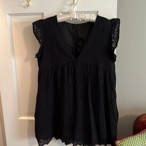 Black eyelet shirt dress with shorts underneath the lining with pockets!